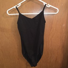 Freestyle Danskin Black Dance Leotard Size 10/12 Kids Rhinestones On Back Straps