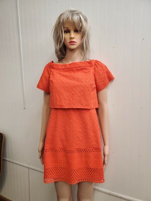 topshop lace orange dress TOPSHOP Eyelit Dress Orange Size 6 ladies Super cute Y-8