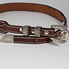 VOGT Buckle Sterling Silver 14k Gold Filled Star 4 Piece W/Leather Belt 38.5" L