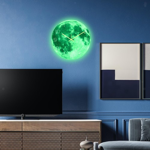 12inch Luminous Wall Clock Mute Round Moon Clocks for Hotel Decor | eBay