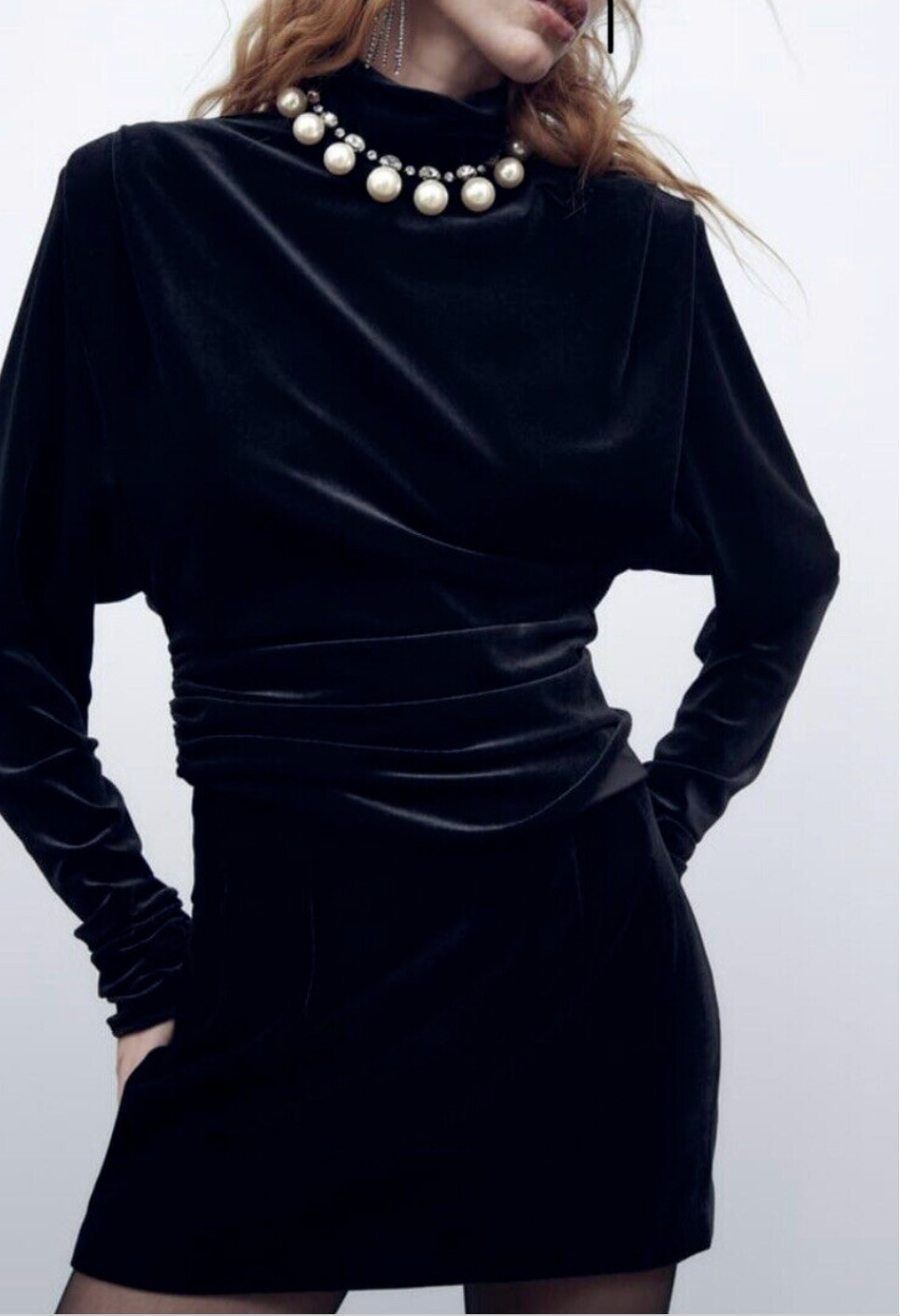 Zara Trinny BLACK VELVET TOP Sz Xl with Shoulders Pads Draped 💕 ref 9171/987 image 5