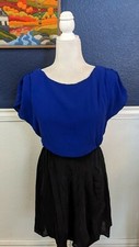 Alice + Olivia Blue Black Color Block Dress Short Sleeve Silk Blend Sz Medium M