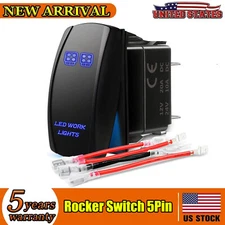 Rocker Switch 5Pin Laser On/Off Blue LED Light 12V 24V Toggle Switch For Truck