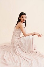 BHLDN Jade Metallic One-Shoulder Asymmetrical-Waist Gown Size 12