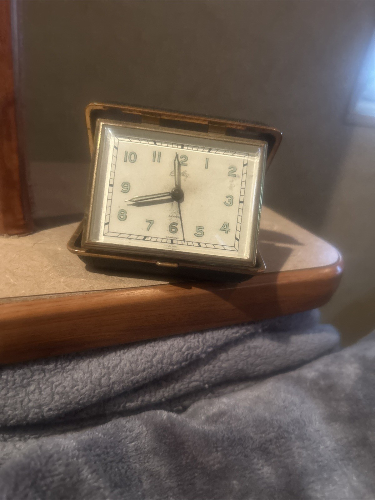 Vintage Bradley Wind Up Analog Travel Alarm Clock Folding Case Made in Germany