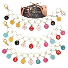 3Pcs Flat Round with Number Alloy Enamel Charms Knitting Row Counter Chains