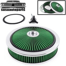 Green 14 X 3 Air Cleaner Set Thru High Flow Washable W Chrome Lid For Sbc Bbc