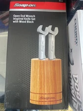 Snap On Tools 6 Piece Stainless Steel Wrench Steak Knife Set w/ Wooden Block NIB