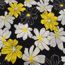 52"x44" White Yellow Black Flower Floral Daisy Fabric Big Flowers