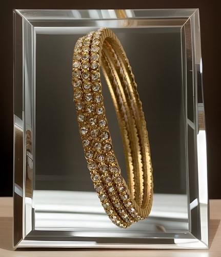 VTG Art Deco Nouveau 3 Czech Crystals GP Bangles Bracelets Retro Set Plus XL SZ - Picture 1 of 5