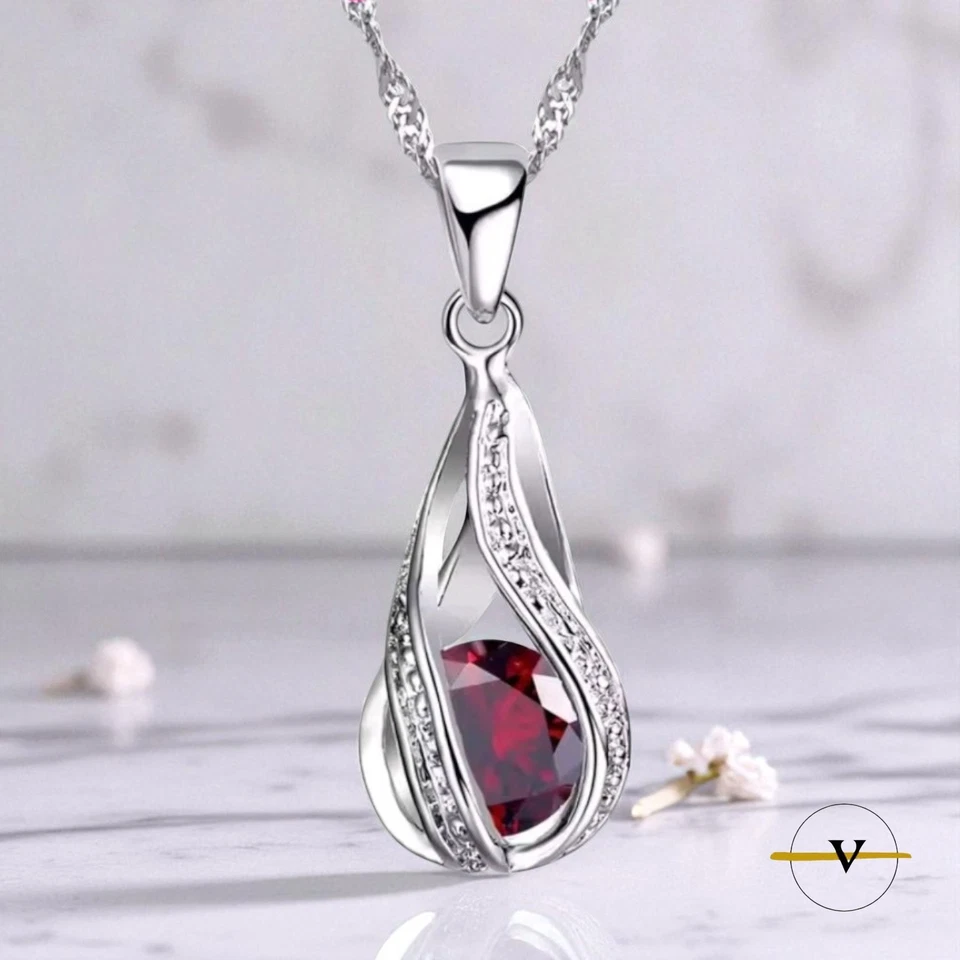 COLLANA DONNA RODIATO IN ARGENTO 925 CON PENDENTE E ZIRCONE ROSSO - Immagine 2 di 4