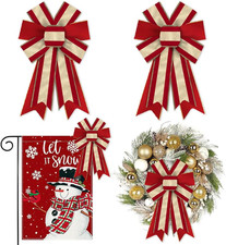 2Pcs Christmas Wreath Bows, Red Velvet Bows for Wreath Xmas Vintage Bows for Fro