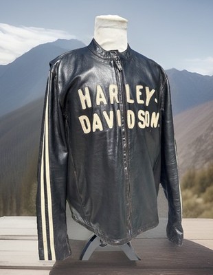 Harley Davidson Men Retro Sleeve Stripe Leather Jacket 2XL 97009