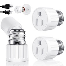 2 Packs 3 Prong Light Socket to Plug Adapter, E26 E27 Light Socket Outlet A...