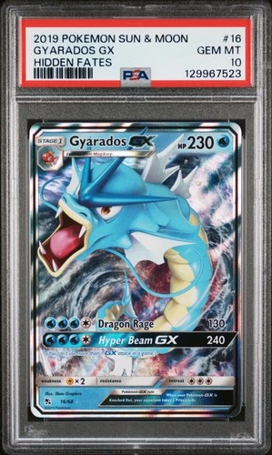 2019 POKEMON SUN & MOON HIDDEN FATES #16 GYARADOS GX PSA 10