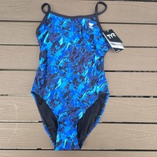 TYR Durafast Elite Women's Blue Glisade Crosscutfit One Piece Swim Sz 34 New
