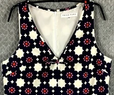 Trina Turk Women Dress 10 Navy Pink Jungle Island Sleeveless V-Neck Shift Dress 
