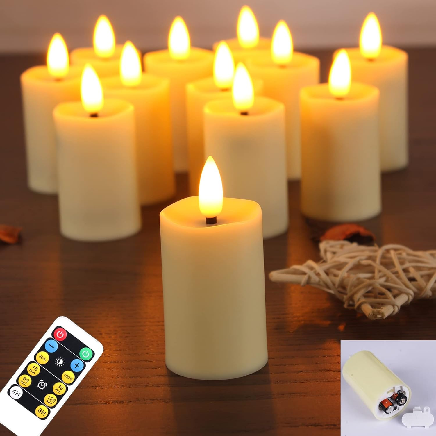 Set 12 Candele LED con Telecomando - Effetto Fiamma Tremolante Realistico