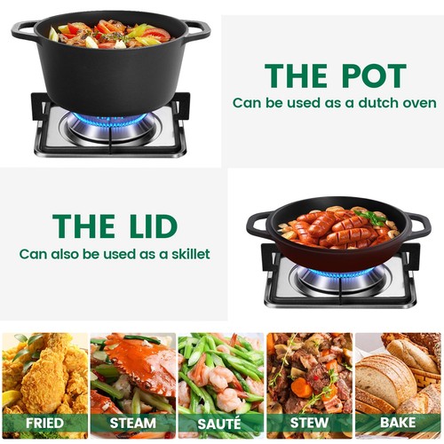 2-in-1 Gusseisen Dutch Oven mit Pfanne Deckel, 5QT Camping Dutch Oven Topf mit... - Bild 5 von 8