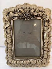 Vintage Floral Roses Ribbon Ornate Dimensional Easel Gold Picture Frame 5 x 7  