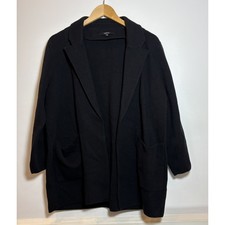 Quince Women Medium Black Knit Blazer Cardigan Jacket Open Front Pockets Organic