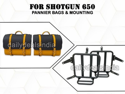GENUINE LEATHER PANNIER BAGS & MOUNTING D30 FOR ROYAL ENFIELD SHOTGUN 650