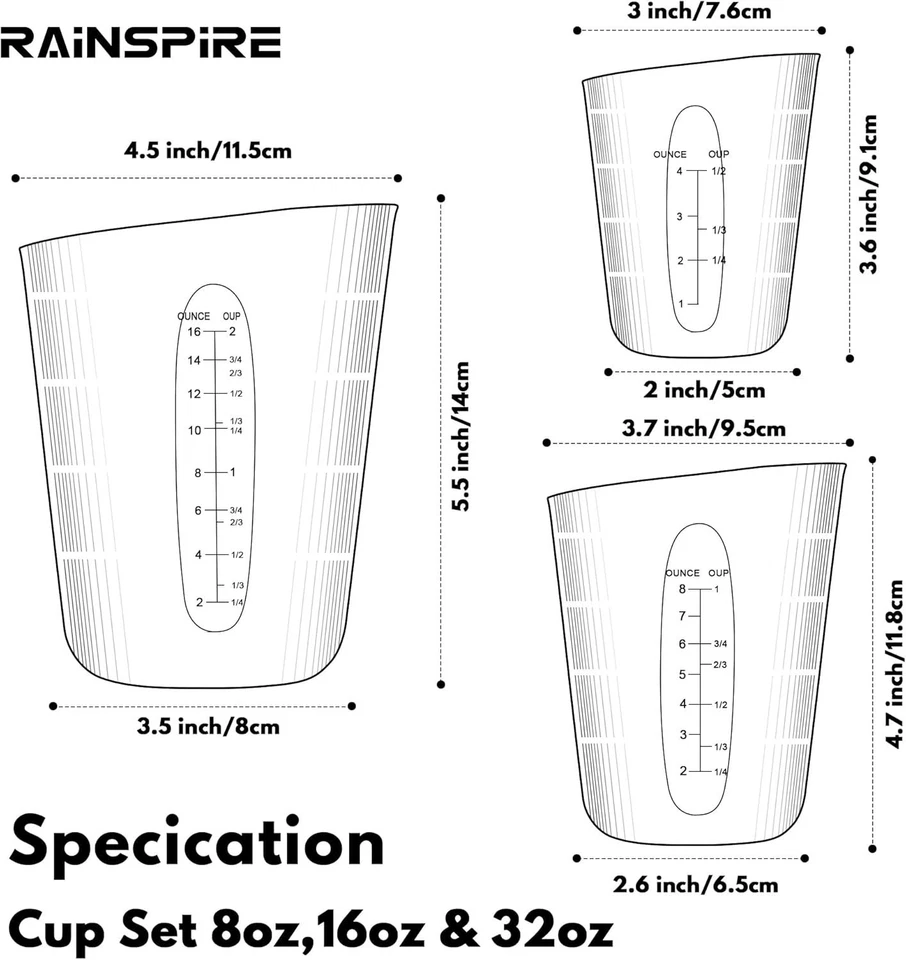 Upgraded 3 Piece Silicone Measuring Cup Sets Squeeze & Pour Liquid Measuring Cup - Image 2 of 4
