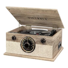 Victrola Brookline 6-in-1 Bluetooth Record Player Multimedia Center Oatmeal