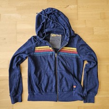 Aviator Nation 5 Stripe Zip Hoodie Navy Rainbow Unisex Medium Made in USA