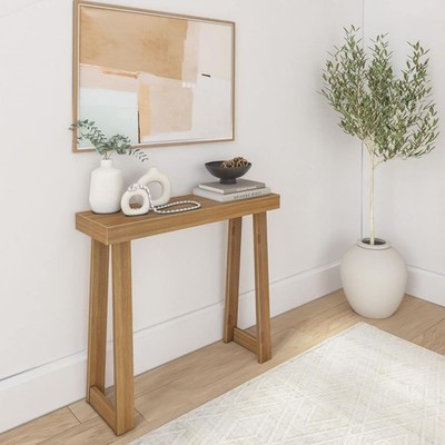 Plank Beam Solid Wood Console Table 36 Inch Sofa Table Narrow Entryway Table