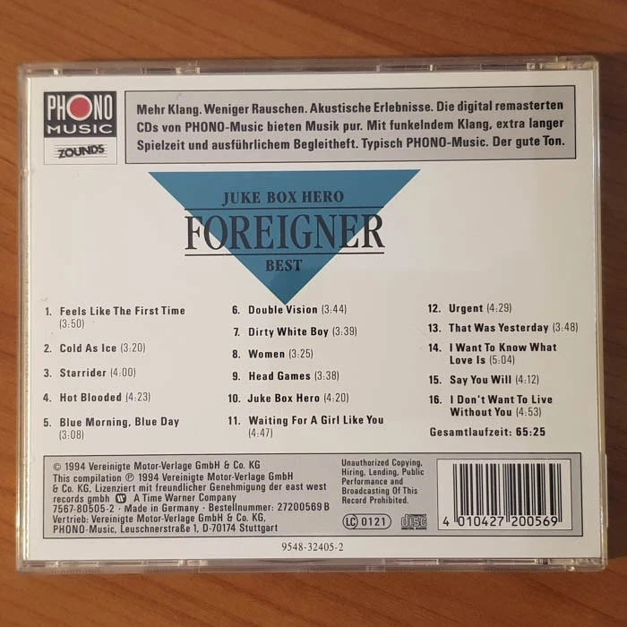 FOREIGNER Best - Jukebox Hero ZOUNDS NM/EX(CD) - Bild 4 von 4