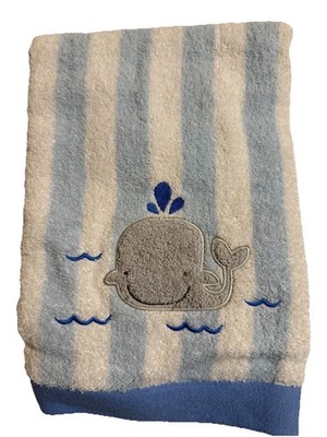 Koala Baby Whale Blue Striped Towel AD12019, Unisex, Gray White