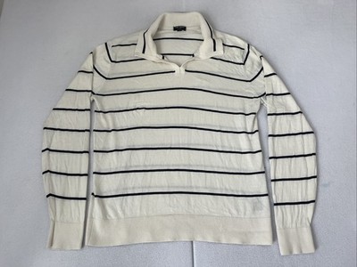 Todd Snyder Relaxed Silk Cotton Montauk Sweater Polo White Navy Stripe Size M