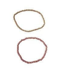 2 Handmade Beaded Stretch Bracelets Natural Wood  Maroon Boho Jewelry Gift