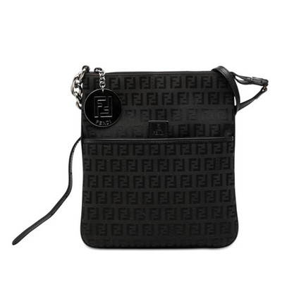 Fendi Zucchino Canvas Crossbody Pre-Loved Bag Black
