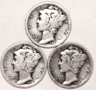(3) Mercury Dimes - Good/VG - 1923 1924 1927 - #3905ED - FREE SHIPPING