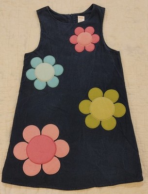 Gymboree Smart And Sweet Pop Flowers Blue Corduroy Jumper Dress sz 8 Fluffy