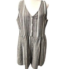 Striped Cotton Linen Romper Button Front Casual Indie Boho