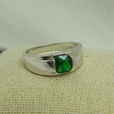 Larger Sterling Silver Ring with Dark Green Center, Size 11.5