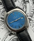 Rare Breitling Geneve Men's Automatic Swiss Blue Dial Date Black Leather Strap — photo 1