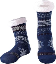 Cozylook Men's Fuzzy Slipper Socks - Non-Slip Grips, Thermal Black/Gray