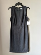 Image of Calvin Klein Women’s Size 8 Dark Blue Pencil Sheath Dress Denim Look Business