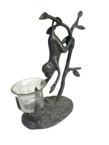Vintage Brass Monkey Swinging On Tree Branch Candle Holder Home Decor - Picture 7 of 8