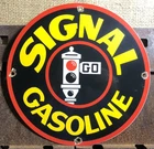 VINTAGE SIGNAL GASOLINE PORCELAIN GAS PUMP PLATE STATION SIGN MOTOR OIL
