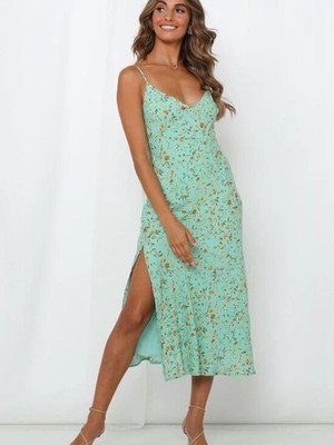 Hello Molly California Dreaming Midi Dress Green Floral Women s Size Small US 4