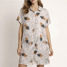 Zoe Rachel Woman's 100% Linen Floral Pink Shirt Dress - Size Large With Pockets