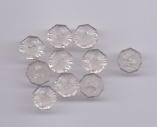 10 glass vintage buttons -clear, hexagonal