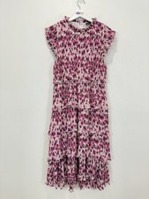 Decjuba Tiered Midi Dress  AU 12 Red Floral Ruffle Neck/Sleeve Pleated Lined