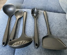 5-Piece Silicone Utensil Set–Durable & Nonstick Spoons, Strainer, Fork, Spatula