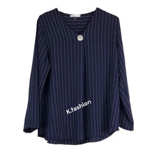 New Womens Italian Stripe Long Sleeve Shirt Top Tunic One size Autumn Elegant